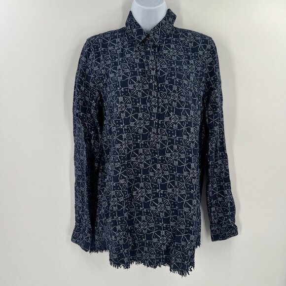 Carve Designs S Blue Organic Cotton Frayed Button Down - Picture 1 of 10